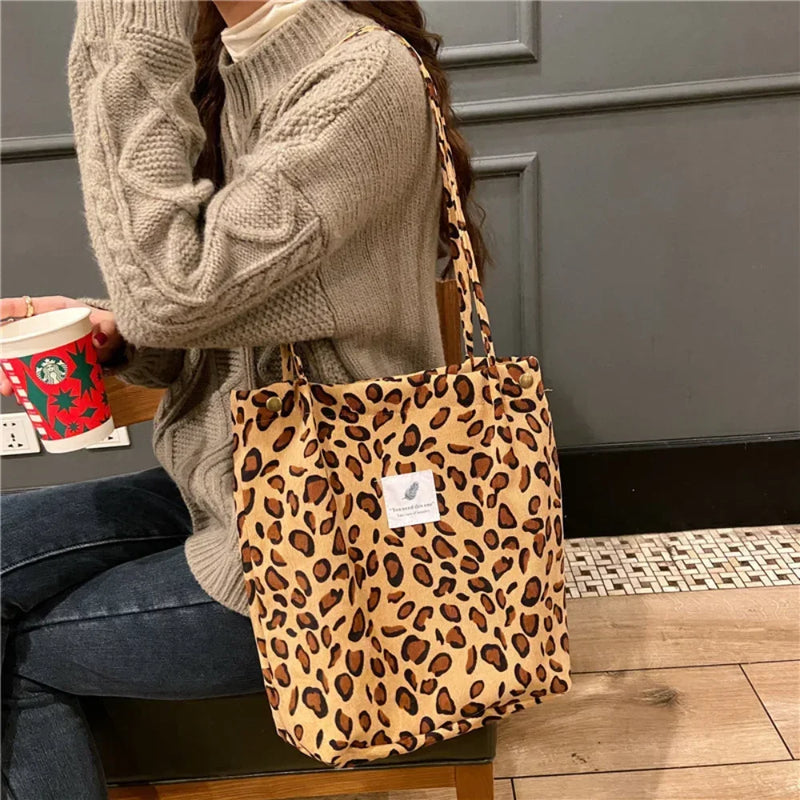 Bags for Women 2023 Corduroy Snap Button Shoulder Bag Large Capacity Reusable Shopping Bag Literary Buckle Tote Female Handbags