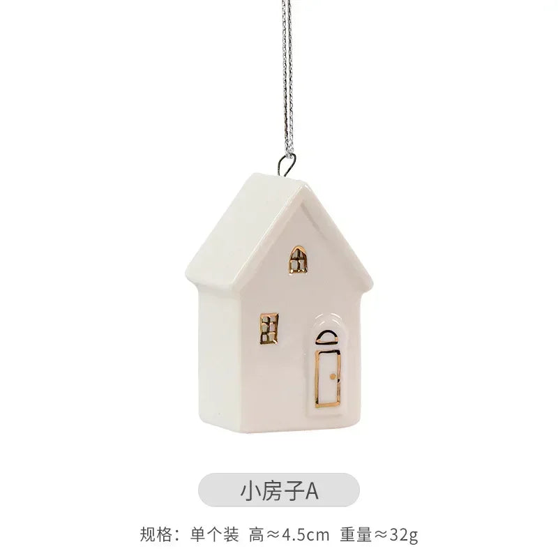 Mini Snow House Pendant, Ceramic Christmas Gift, Small Decoration