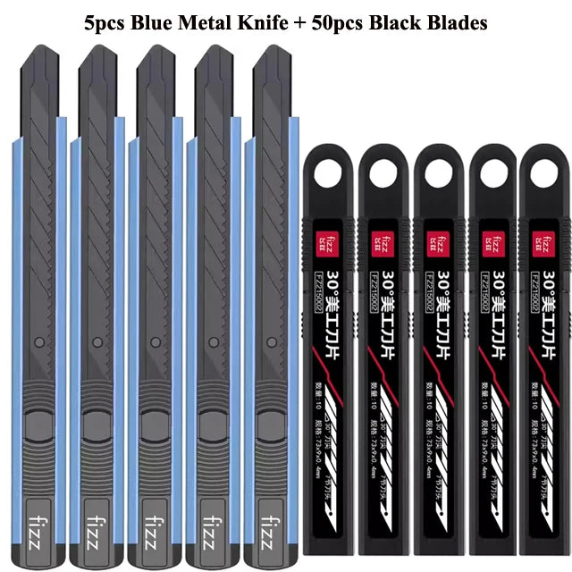 Fizz Metal Utility Knife Blade Paper Cutter Aluminum Alloy Pocket Knifes with Self-Locking Design Stationery Supplies