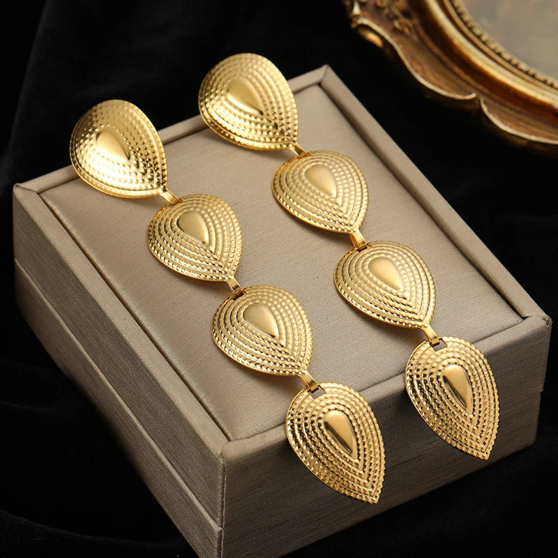 EILIECK 316L Stainless Steel Gold Color Long Pendant Tassel Drop Earrings For Women Fashion Trendy Ears Jewelry Wedding Gifts
