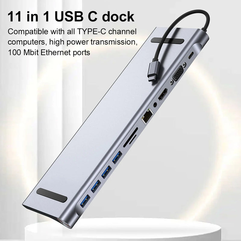 11 in 1 USB C Docking Station 1* USB 3.0 3*USB2.0 USB C Hub Triple Display Multiport Adapter for Dell/Surface/HP/Lenovo Laptops