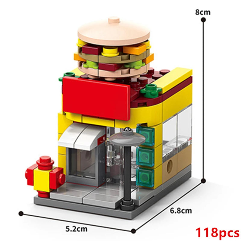 DIY Architecture Store Street View Food House Building Blocks Kit Girls Bricks Classic Movie Model Kids Toys For Children