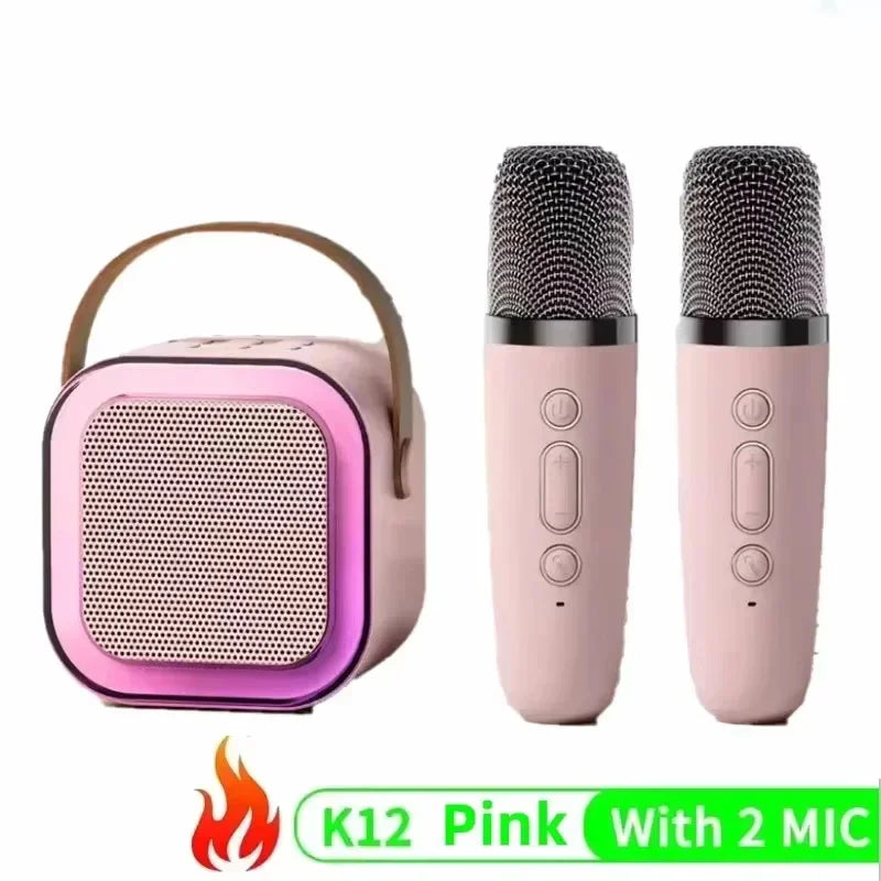 K12 Bluetooth portable karaoke speaker system with 1-2 wireless microphones, suitable for home corner