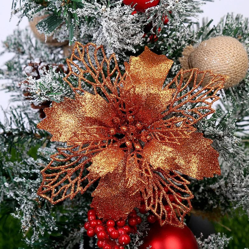 5/10Pcs 9CM Christmas Decoration Artificial Flowers Xma Tree Pendant Ornaments Home Decor Navidad New Year 2025 Party Supplies