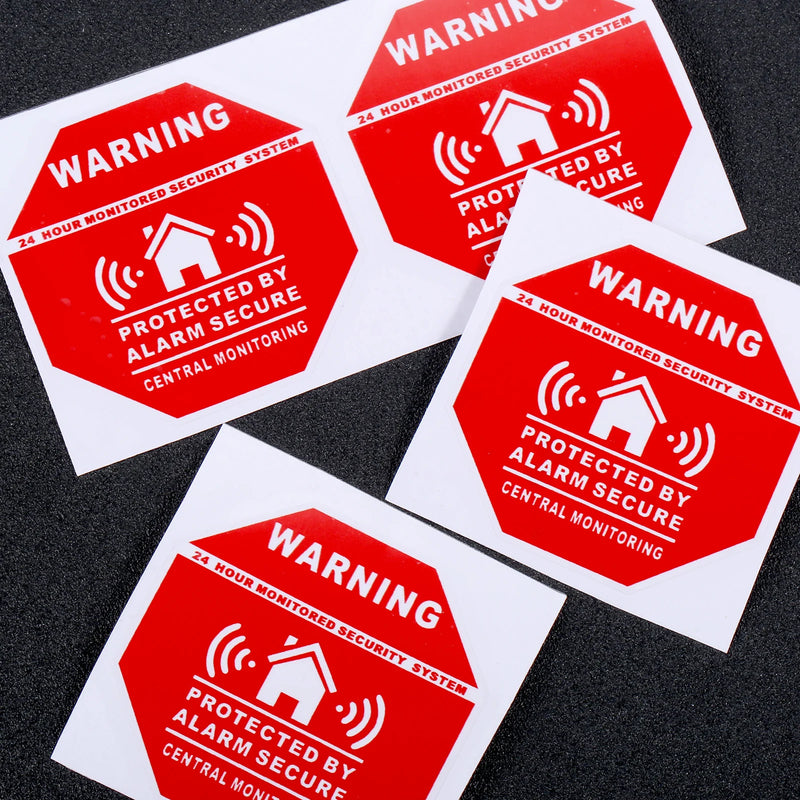 4pcs Warning Sticker "24 Hour Monitored Alarm Secure System" Self-adhesive 2.87" Safety Door Red Sign Anti-theft Decal Home Farm