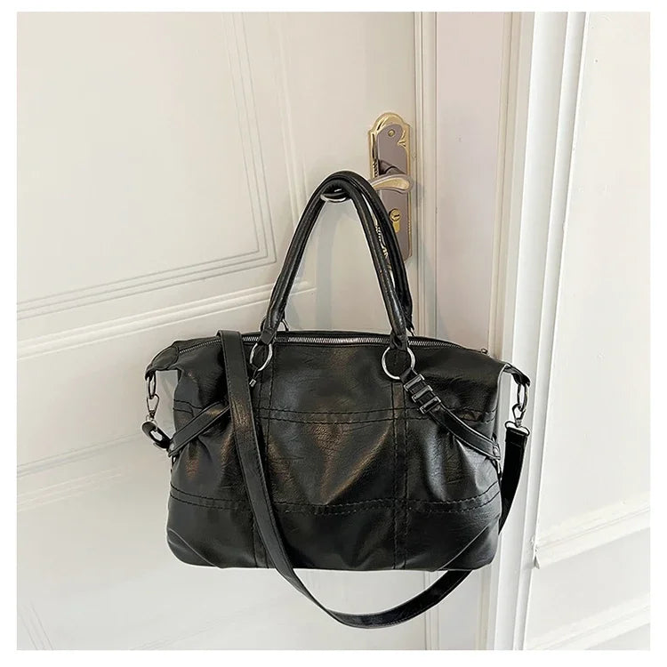 Wine Red Handbag for Women Large Capacity Pu Leather Ladies Armpit Shoulder Bags Sewing Thread Pattern Female Hobo Crossbody Bag