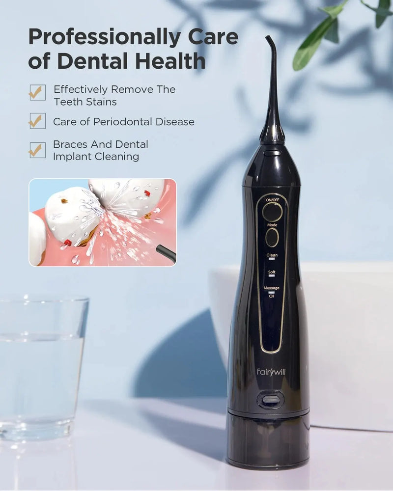 Fairywill Portable Dental Water Flosser Oral Irrigator USB Rechargeable Water Floss Jet Tooth 7 Tips 300ml Mouth washing machina