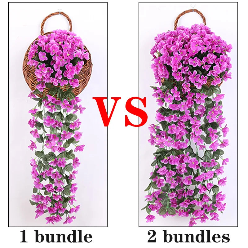 Artificial Violet Flowers Wall Hanging Basket Flower Orchid Silk Flower Vine Home Wedding Party Street Light Decoration