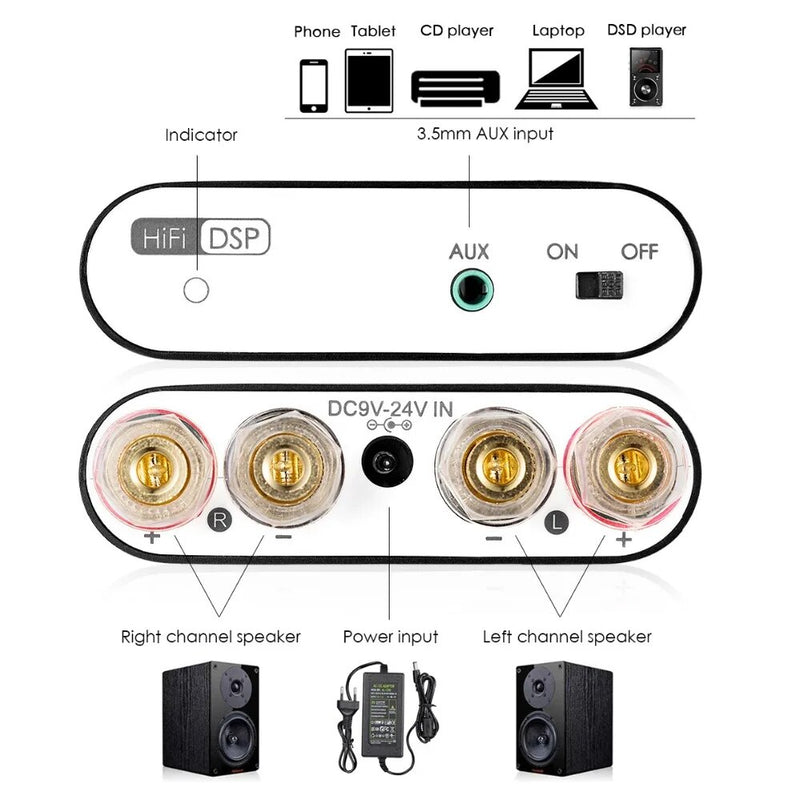 Douk audio Hi-Fi TPA3221 Digital Amplifiers Stereo Mini DSP Bluetooth 5.0 Home Audio Desktop Power Amplifier 100W*2