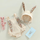 Citgeett Summer Easter Infant Baby Girls Casual Bodysuit Sleeveless Floral Print Bunny Playsuit Cartoon Hat Clothes