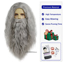 Dumbledore Wigs Synthetic Hair Long Curly Wavy Wizard Grey Wig and Beard for Men Cosplay Accessory Party Halloween Dress Costume