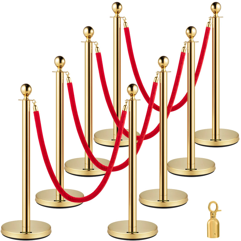 SucceBuy 35.4 Inch Gold/Silver Crowd Control Stanchion Posts Queue Red/Black Velvet Rope Line Barrier w/ Stable Base for Stadium