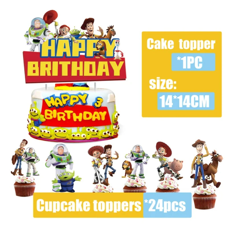 Toy Story Birthday Party Supplies  Cowboy Buzz Lightyear Balloons Snap Bracelet Paper Plate Cup Banner Birthday Gift Surprise