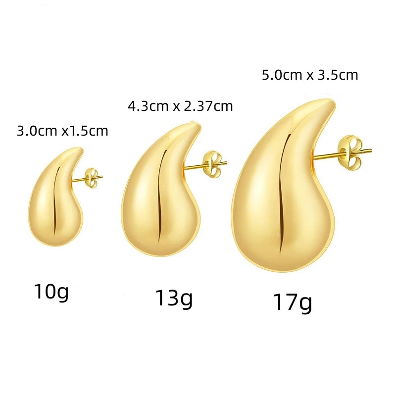 Fashion Chunky Earrings for Women Gold Plated Stainless Steel High-Quality Waterdrop Vintage Stud Earrings Jewelry Celebrity