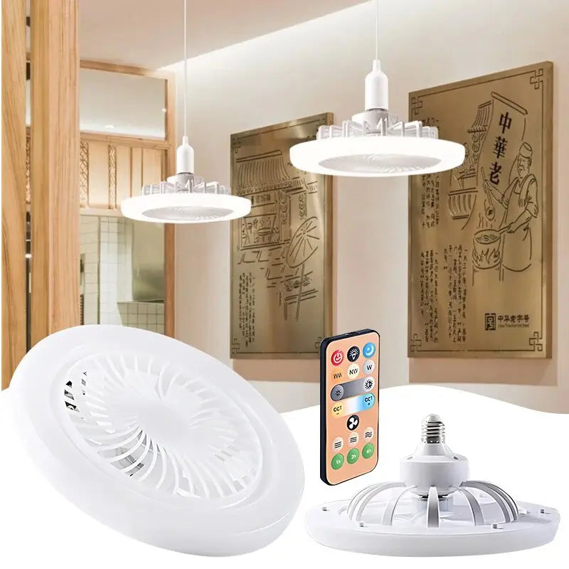 Ceiling Fan with Lighting Lamp E27 Converter Base with Remote Control Manual Switch for Bedroom Living Home Silent