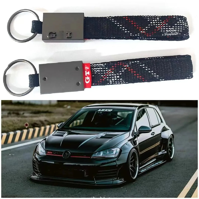 Alloy Car Keychain Woven Fabric Key Anti Loss Rope For VW Polo Golf GTI Keyring