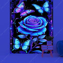 Butterfly Flower UV Reactive Tapestry Wall Hanging Hippie Boho Room Decor Aesthetic Psychedelic Home Dorm Wall Decor Party Decor