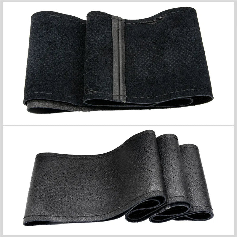 14.5" to 15" Steering Wheel Cover with Needle Thread DIY Hand Stitching Genuine Cowhide Leather Punched Breathable Car Styling