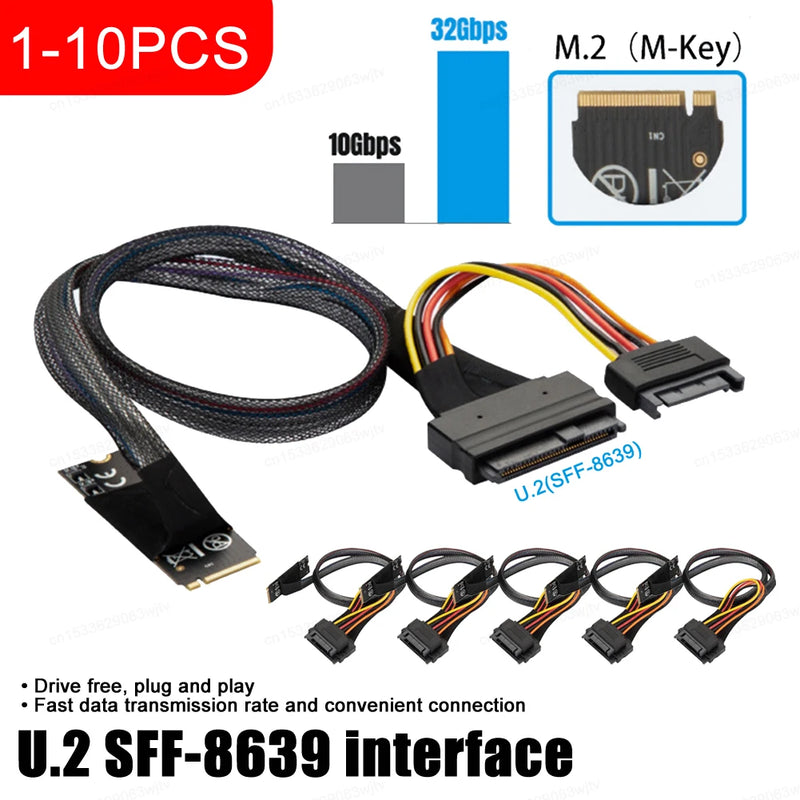 M.2 M-key to U.2 (SFF-8639) Cable with 15-pin SATA  15-Pin Female Connector for 2.5 inch NVMe SSD Hard Disk Adapter Connector
