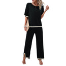 High Quality Elegant Women Clothing 2024 Temperament Casual Solid Color Knitted Shite Sleeved Suit Sweatpants Wide Leg Pants Y2k