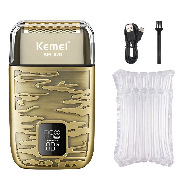 KEMEI 3-Speeds Electric Razor Professional IPX6 Waterproof Metal Shell Beard Shaver with LCD Digital Display for Men