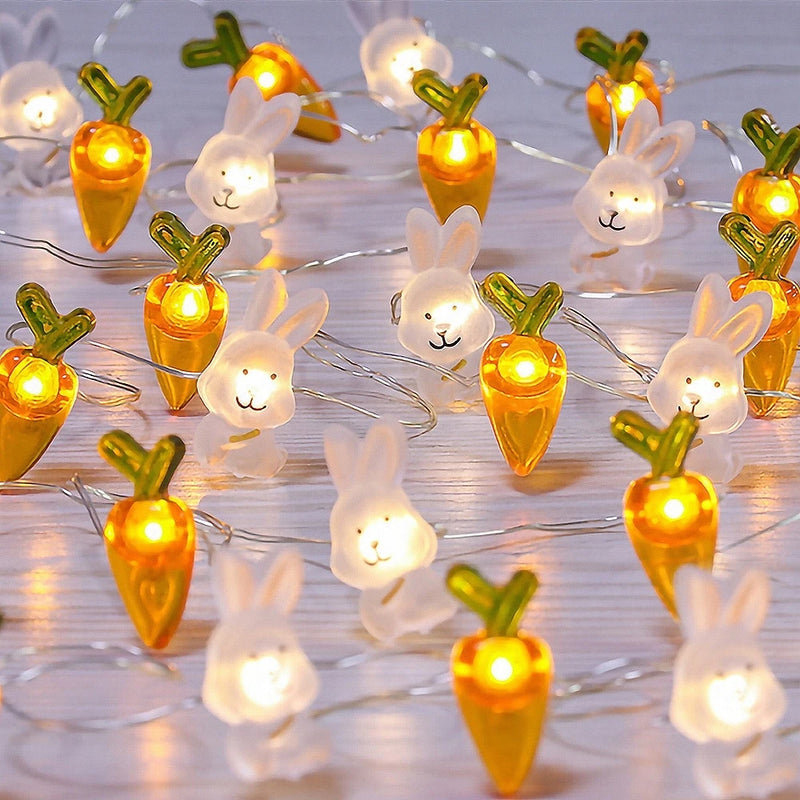 Easter Rabbits Carrots Light Decoration Batteries Copper Wire Waterproof LED String Lights Home Outdoor Easter Party Decorations