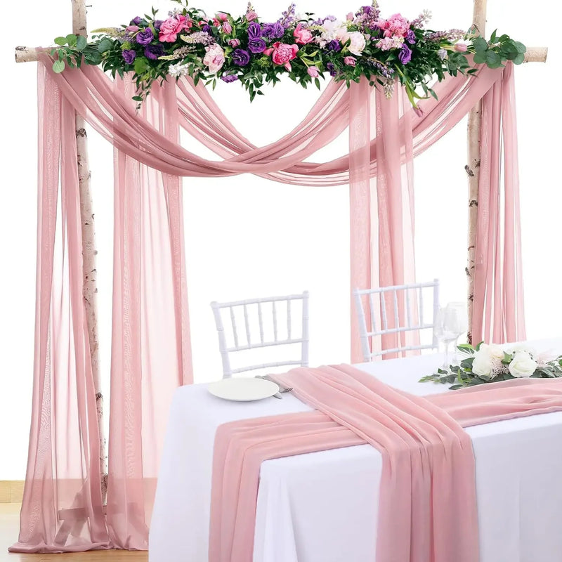 Pink Chiffon Wedding Arch Draping Fabric 300*75CM Sheer Backdrop Curtain for Wedding Ceremony Party Ceiling Home Decor