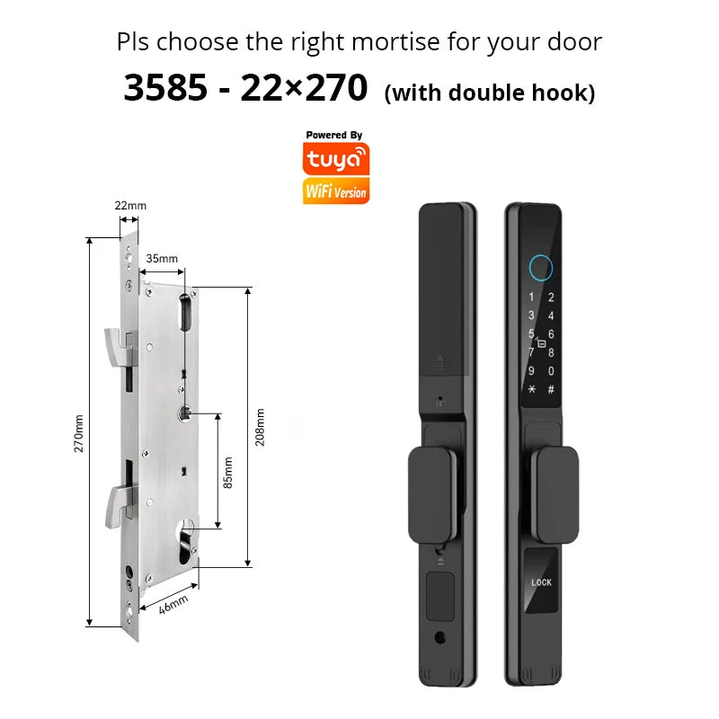 Tuya WiFi Smart Aluminum Door Lock Waterproof Fingerprint APP Password RFID Card Digital Electronic Glass Sliding Door Lock