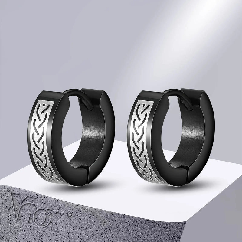 Vnox Cool Celtic Knot Hoop Earrings for Men, Anti Allergy Stainless Steel Round Huggie Earrings Gifts Jewelry,brincos masculinos