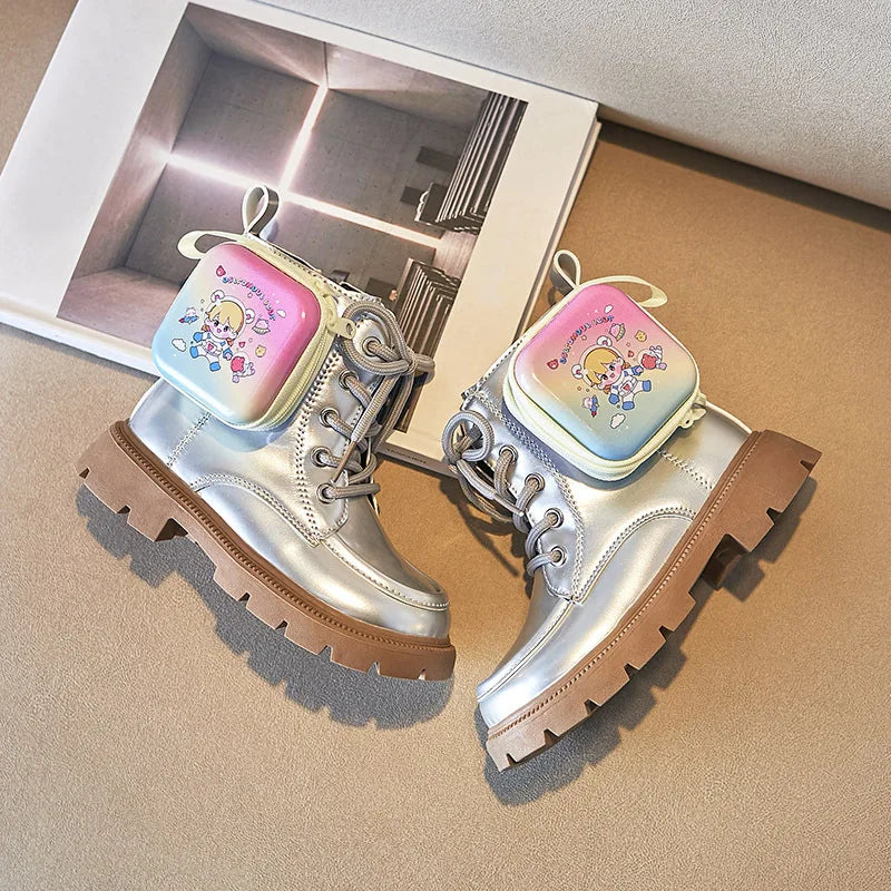 Kids Boot Fashion Patent Leather Girl Shoe Zipper Bag Ankle Boots Autumn New Kids Soft Sole Non Slip Platform Shoes Women's Boot