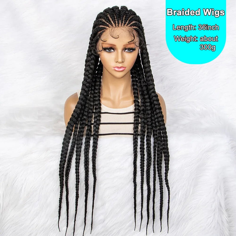 36 inches Synthetic Lace Front Wig Braided Wigs Braid African With Baby Hair Braids Wigs Full Lace Braided Wigs
