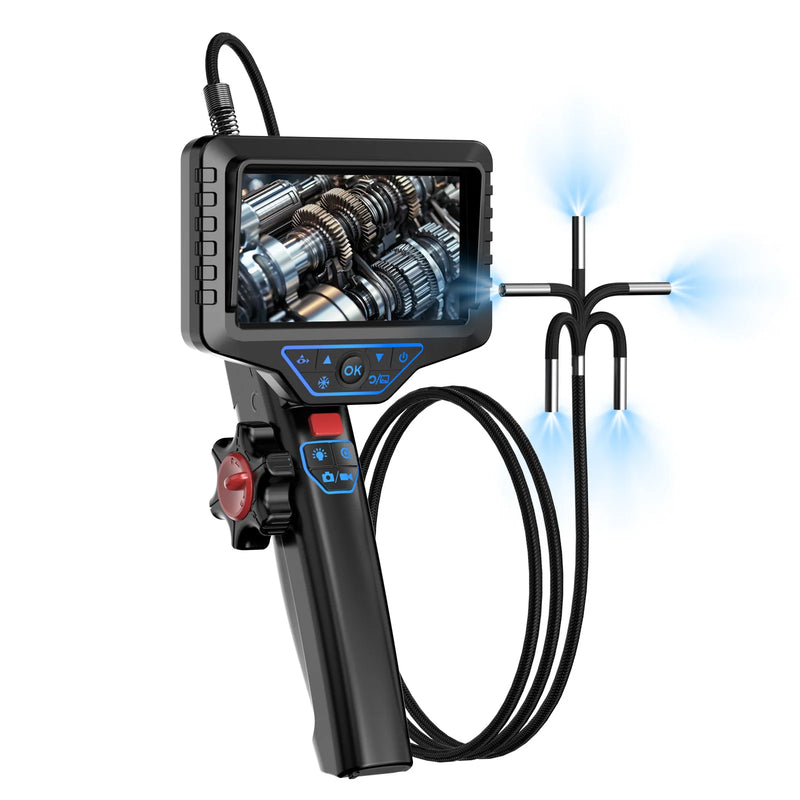 2.8/3.6MM Lens Articulating Borescope 1080P 5 Inch IPS Screen Two Way 360° Steering Endoscope Camera Waterproof IP67  Video