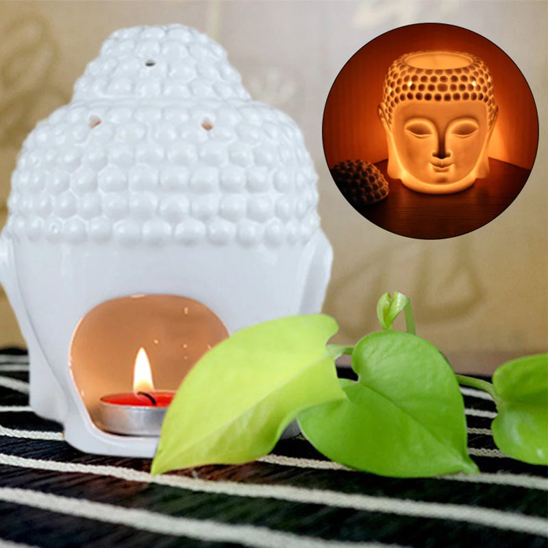 Ceramic Buddha Head Aromatherapy Oil Burner Aroma Essential Oil Diffuser Indian Buddha Tibetan Incense Burner Tealight Holders