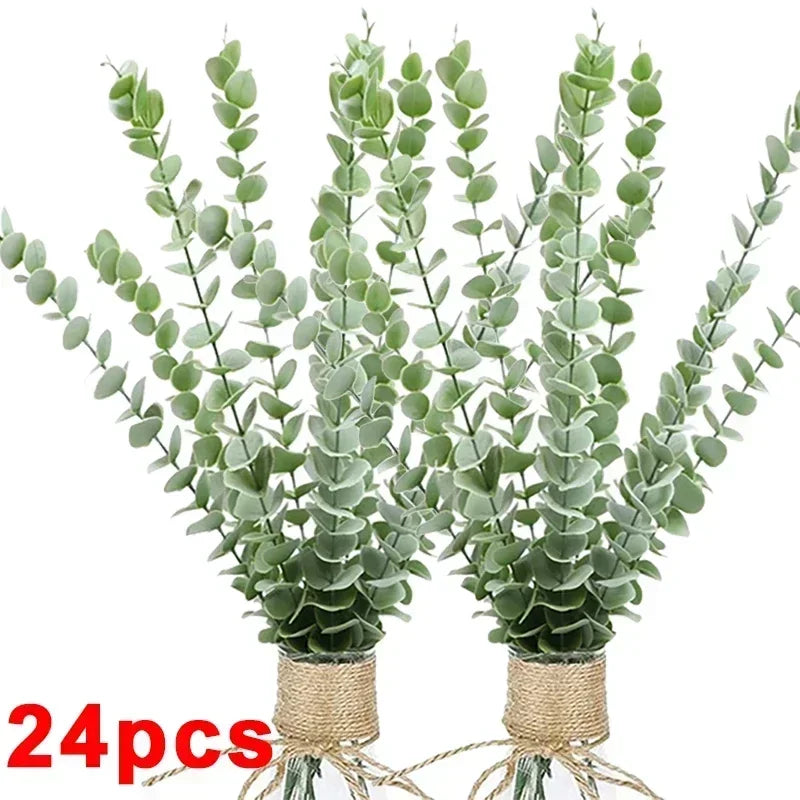 36/10PCS Artificial Eucalyptus Stems Green Leaves Fake Plants Home Flowers Bouquet Wedding Centerpiece Christmas Decoration