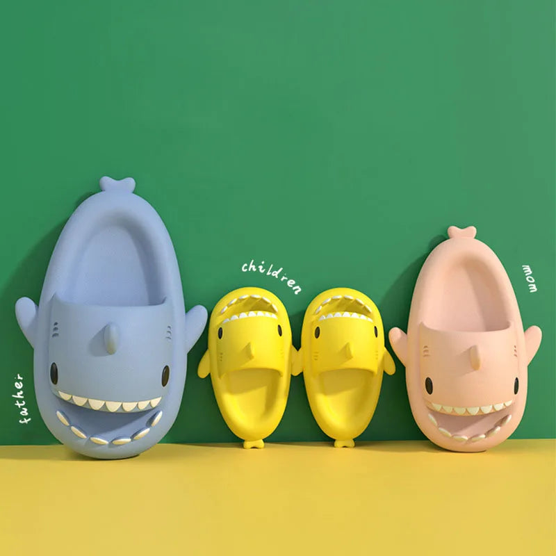 Summer Beach Shark Slippers Men Shark Slides Men Bathroom Flip Flops Adult Home Anti-skid Flat Couple Children's Funny Sandals