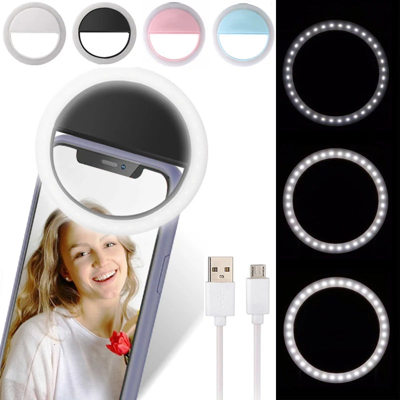 Led Selfie Ring Light Mobile Phone Lens Lamp Photo Night Light Mirror Neon Sign Selfie Ring Makeup Lightings For IPhone Xiaomi