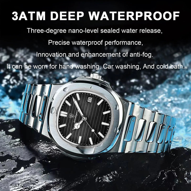 POEDAGAR Top Luxury Brand Man Watch Sports Waterproof Luminous Date Men Wristwatch Square Dial Quartz Men's Watches High Quality