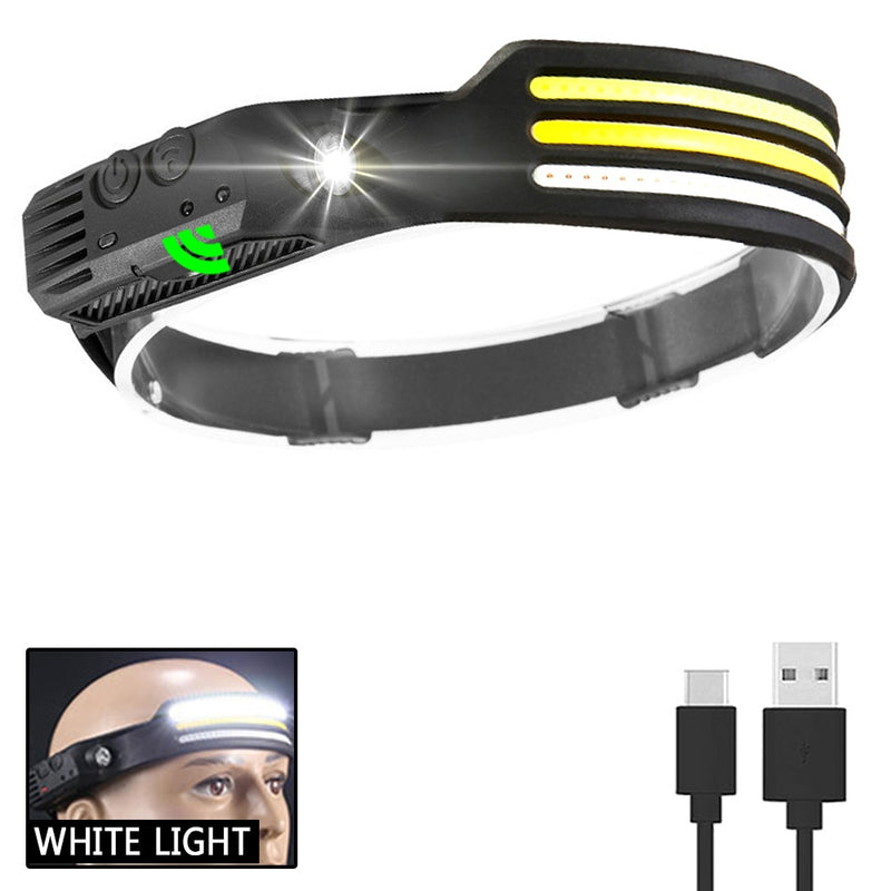 Induction Headlamp COB LED Head Lamp with Built-in Battery Flashlight USB Rechargeable Head Lamp 5 Lighting Modes Head Light