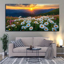 1.5 inch thick pine solid wood frame, mountain view mural,sunrise natural landscape lake view art frame, flower pattern painting