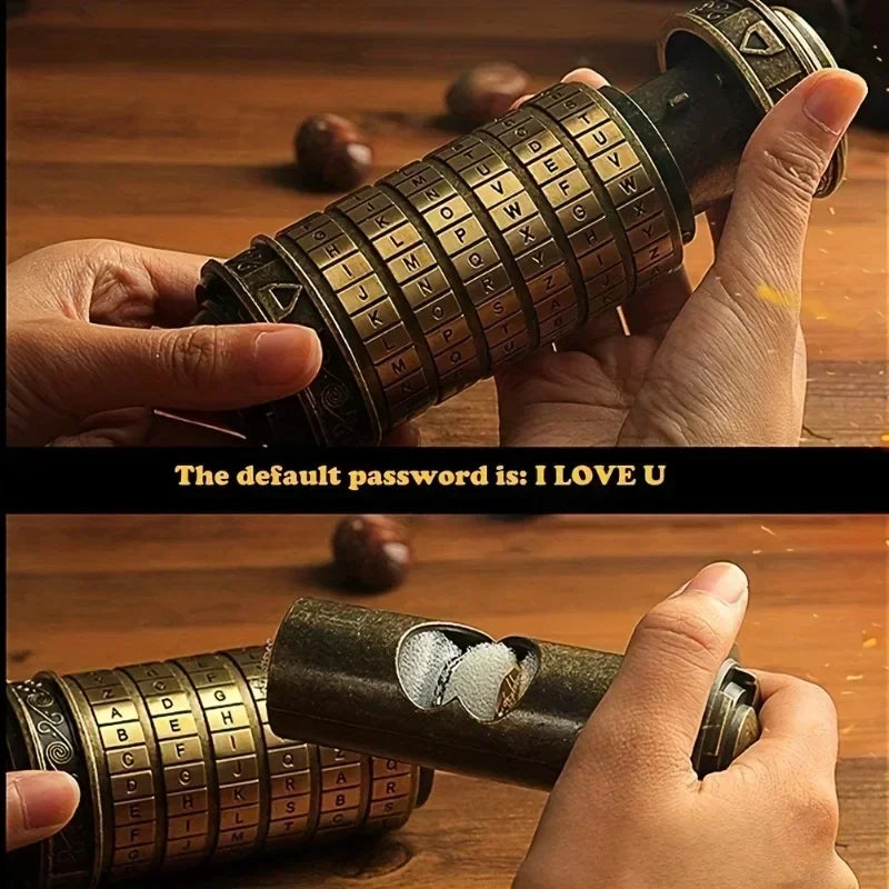 Leonardo Da Vinci Code Toys Metal Cryptex Locks Wedding Gifts Valentine's Day Gift Letter Rings Password Escape Chamber Props