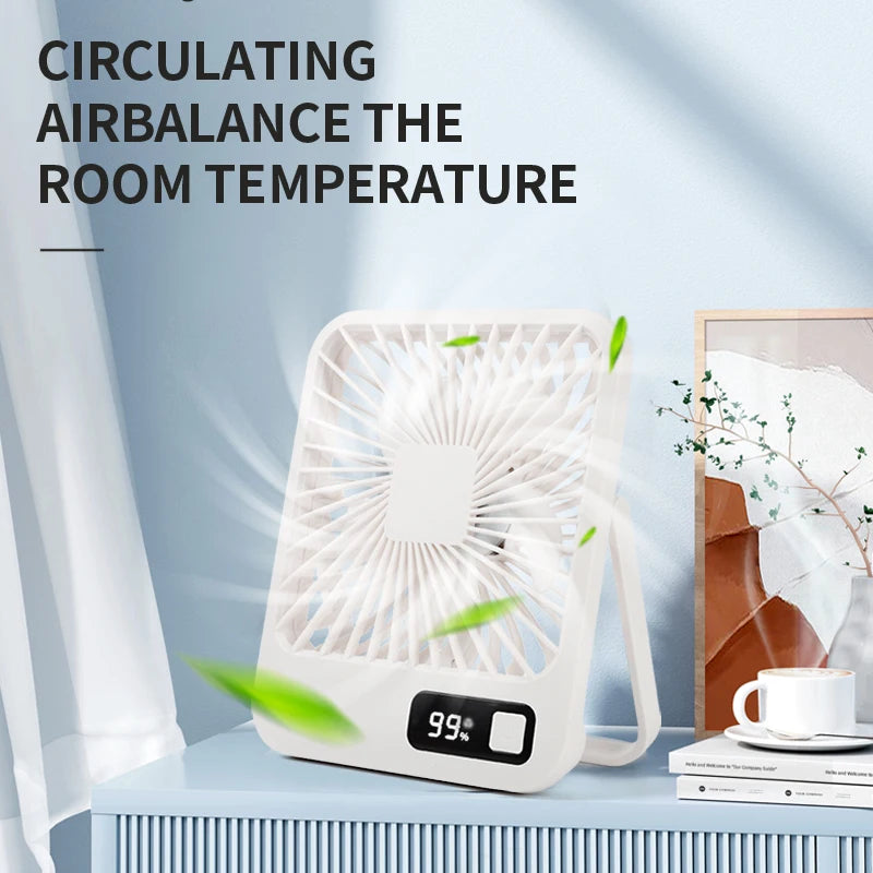 Ultra Silent Small Desktop Fan, USB Charging, 5 Speed Powerful Airflow Cooling Fan, Office Fan, 2000mAh