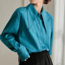 Long Sleeve White Satin Blouse Women Autumn New Fashion Loose Vintage Button Shirt Women Clothing Chic Office Lady Tops D86