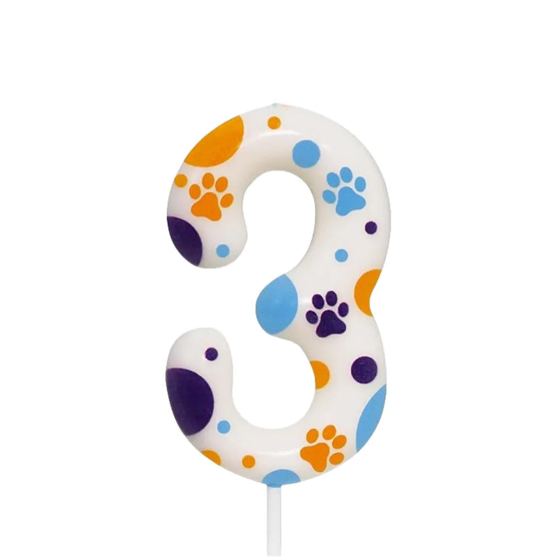 Blue Dog Paw Themed Birthday Candles, Number 2 Paw Print Birthday Party Supplies, 2.76 inch Paw Cake Topper Decorations, Birthda