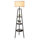 Round Shelf Floor Lamp with Fabric Lampshade