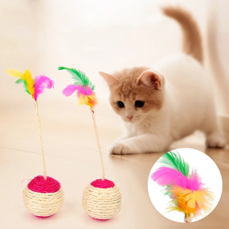 Cat Toy Cat Sisal Scratching Ball Training Interactive Toy for Kitten Pet Cat Supplies Feather Toy Cat Toys Interactive