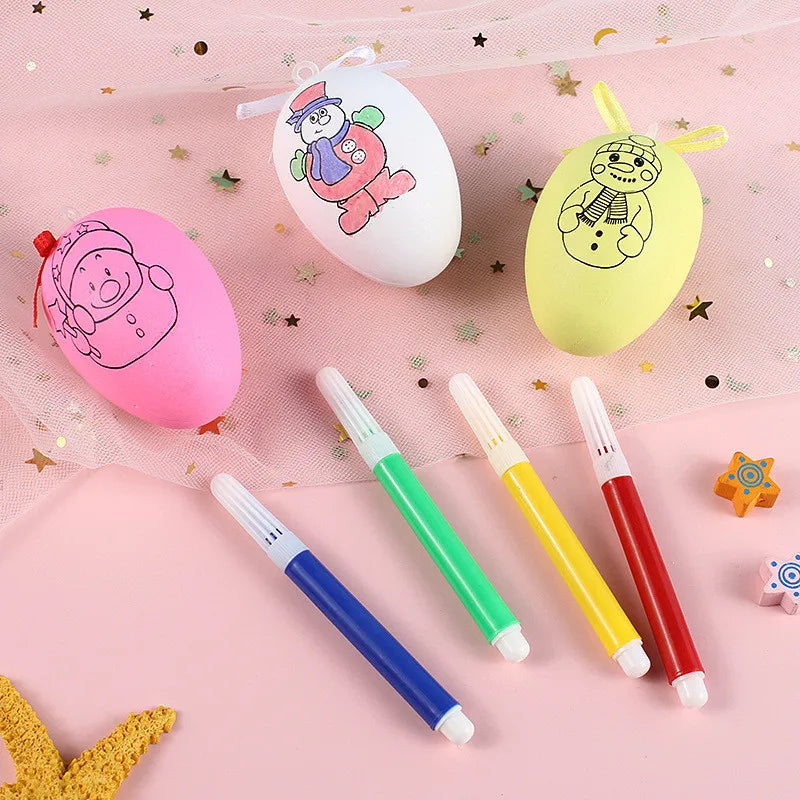 5pcs Easter Random Egg Graffiti Happy Easter Decorations Painted Handmade DIY Eggs Craft Kids Gift Favor Home Decor Easter Party