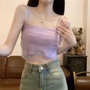 Chic Spaghetti Strap Tube Tops Gauze Y2k Women Sleeveless Mesh Tank Top Crop Top Camisole Female Summer Streetwear 2000s Clothes