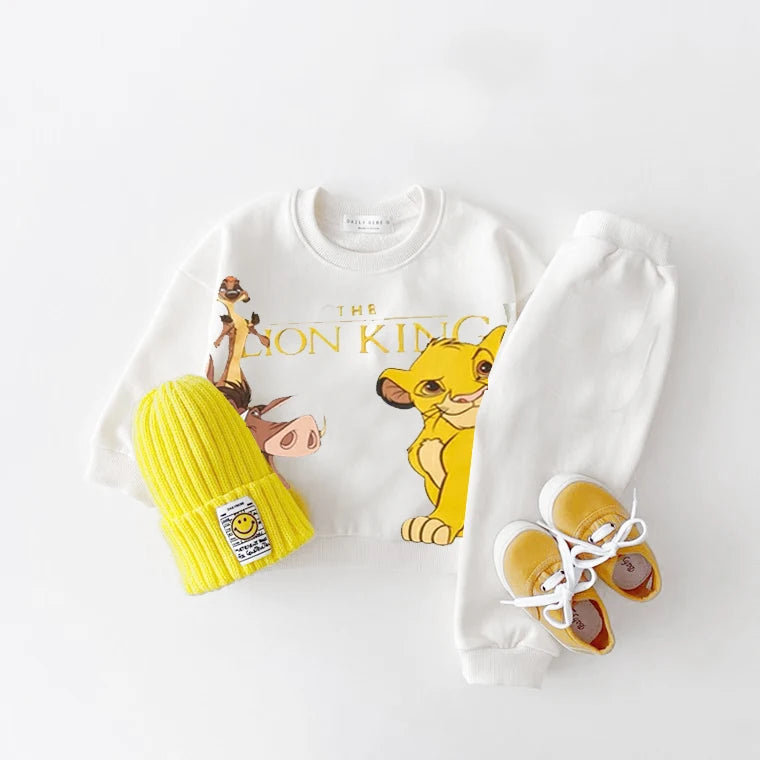 Mickey Printed Sweatshirts Baby Girl Two Piece Set Disney Casual Pure Color Long Sleeve Outfits For Child Spring Autumn Clothing