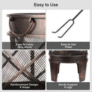 Garden Fire Pit 58X45cm Fire Basket with Spark Guard&Handles Garden Fireplace w/ Antique Rust Look Garden Fire Pit for Barbecue