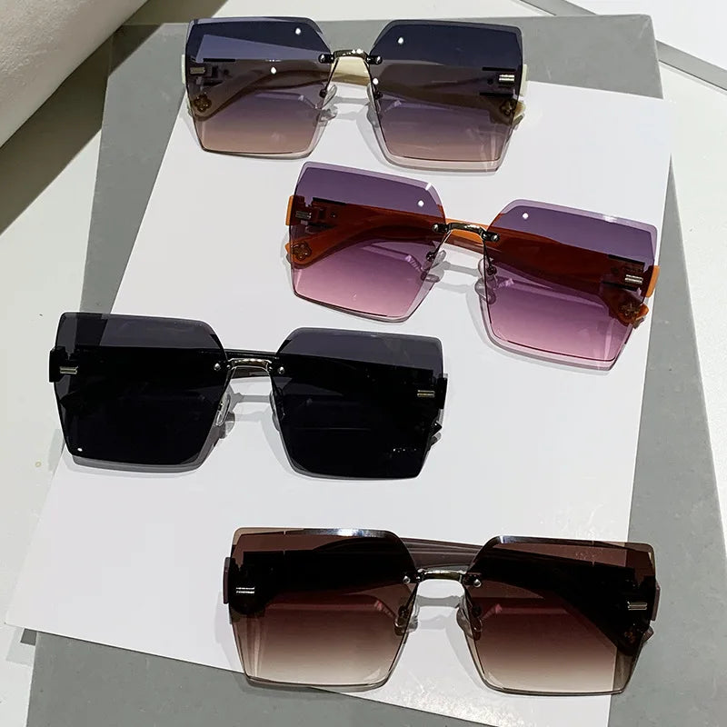 New Frameless Square Sunglasses Summer Women Leisure Street Shooting Sun Glasses Fashion Sunshade Eyewear UV400 Gafas De Sol